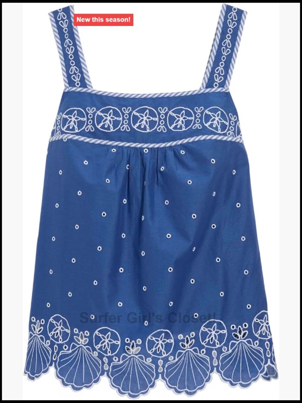 Eyelet Square Neck Tank Top Scalloped Hem Cotton
